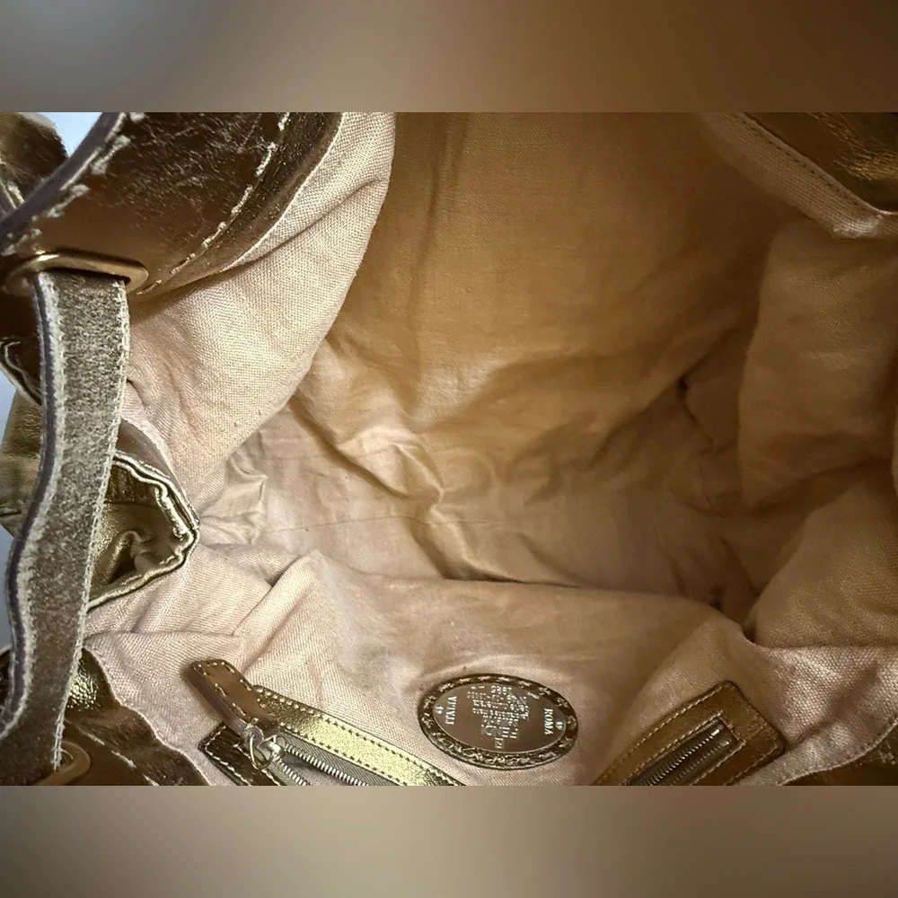Fendi Gold Leather Selleria Villa‎ Borghese Satchel Shoulder Bag